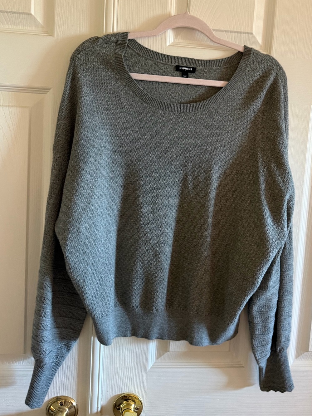 Express Gray Textured Crewneck Sweater